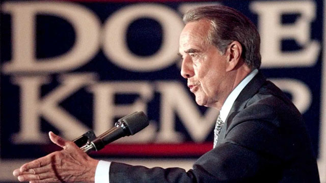PHOTO: US Republican presidential candidate Bob Dole delivers his campaign speech at the Pontchartrain Center in New Orleans Oct. 30.