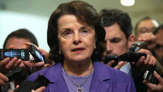 PHOTO: Sen. Dianne Feinstein (D-CA) speaks to members of the media after a hearing on the Benghazi attack November 16, 2012 on Capitol Hill in Washington, DC.