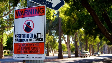 PHOTO: A neighborhood watch sign on a one-way street in Fresno, CA.
