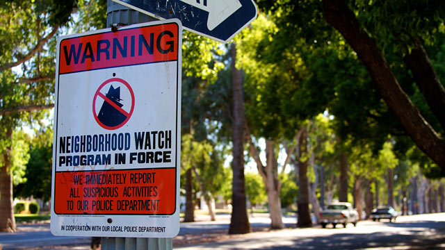 PHOTO: A neighborhood watch sign on a one-way street in Fresno, CA.
