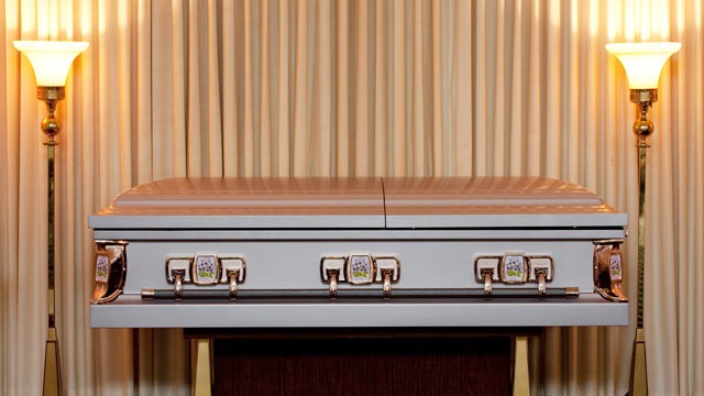 PHOTO: A coffin in seen in a viewing room in a funeral home.