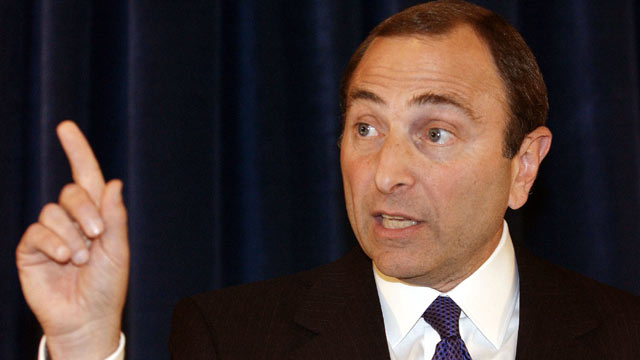 PHOTO: Gary Bettman, National Hockey League Commissioner speaks during a press conference Sept. 15, 2004 in New York City.
