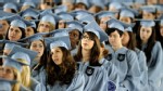 PHOTO: Graduates listen to US President Barack Obama as he delivers the Commencement Address at Barnard College's graduation ceremony in New York on May 14, 2012.