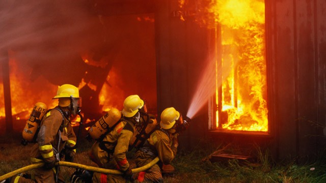 PHOTO: Firefighters battle house fire