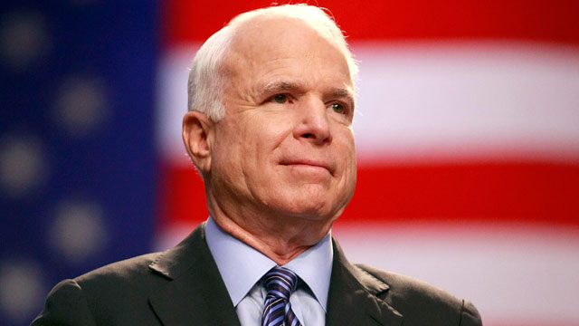 PHOTO: Republican presidential candidate Sen. John McCain (R-AZ) applauds during a campaign rally at the Virginia Beach Convention Center October 13, 2008 in Virginia Beach, Virginia.