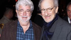 PHOTO: George Lucas and Steven Spielberg attend the dedication of the Sumner M. Redstone Production Building at USC on February 5, 2013 in Los Angeles, Calif.