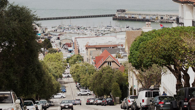PHOTO: A street view of a hill in San Francisco, Ca.