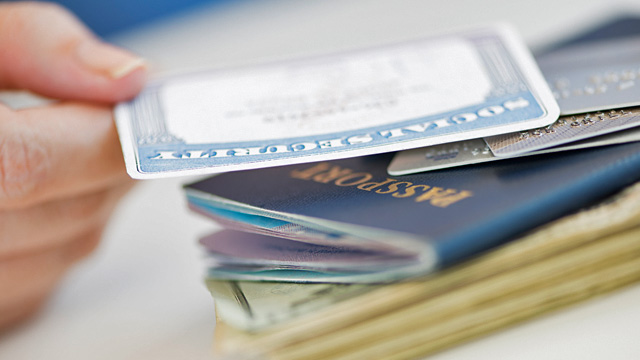 PHOTO: Social security card, passport and money