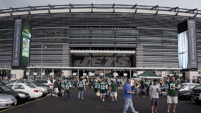 PHOTO: New York Jets fans enjoy a tailgate party outside the new Meadowlands stadium on September 13, 2010 in East Rutherford, New Jersey.