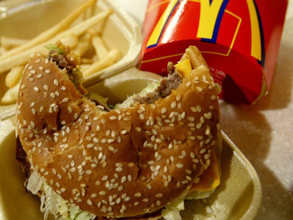 PHOTO: Food lies on the counter at a McDonalds restaurant on Nov. 27, 2003 in London.