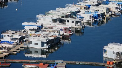 PHOTO: An aerial view of house boats near Visalia, California.