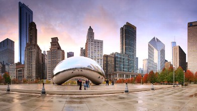 PHOTO: The Chicago "Bean" sculpture is seen with the skyline in this undated stock photo.