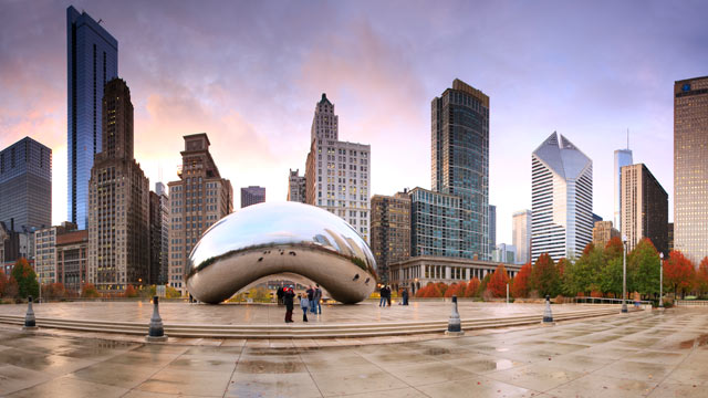 PHOTO: The Chicago "Bean" sculpture is seen with the skyline in this undated stock photo.