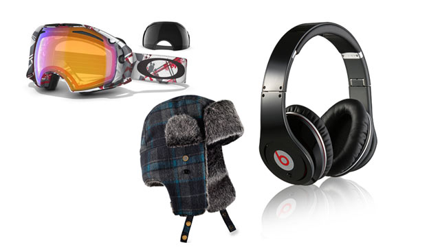 PHOTO: Oakley Airbrake Snow Goggles $220, REI Trapper Hat $34.50, and Beats by Dre $180-$350