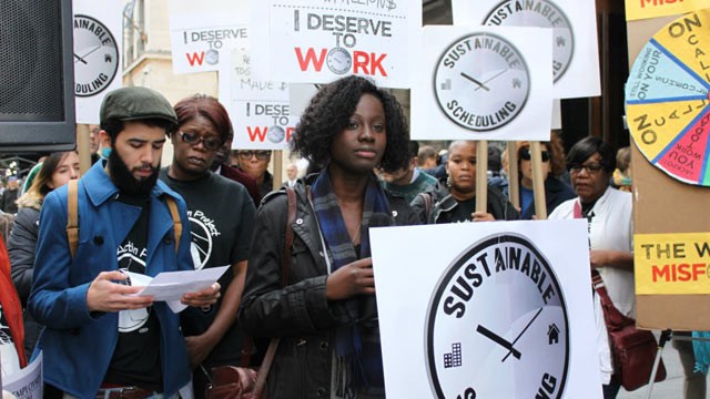 PHOTO: Former and current retail workers protested on Oct. 17, 2012 in front of a flagship Abercrombie & Fitch store on Fifth Avenue in New York City.