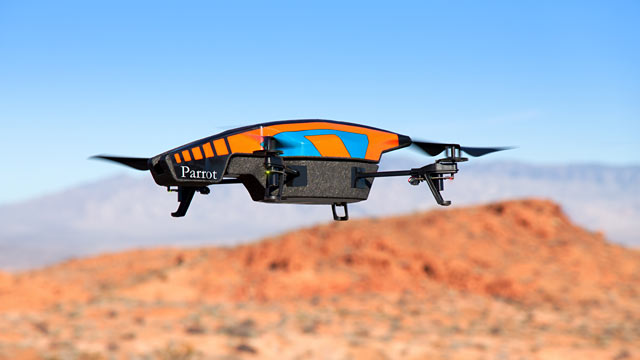 PHOTO: The AR Drone 2.0 carries two cameras, permitting it to transmit mid-air photos and video in real time.