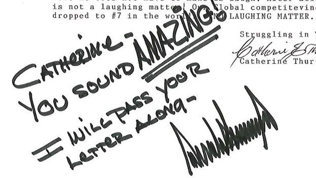 PHOTO: A signed letter from Donald Trumps facebook page.