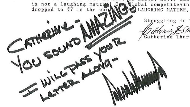 PHOTO: A signed letter from Donald Trumps facebook page.