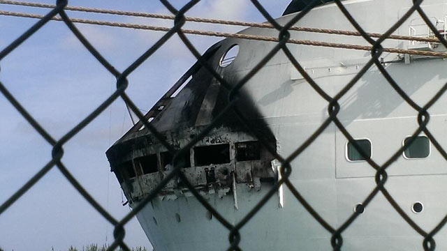 PHOTO: This photo, posted on Twitter by Royal Caribbean Public Relations on May 27, 2013 with the caption "damage from the Grandeur of the Seas docked in Freepoty. All guests and crew are safe and accounted for."