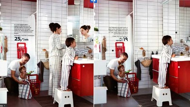 PHOTO: Ikea has admitted to photo-shopping the image on the right, to remove the woman from their catalogue.