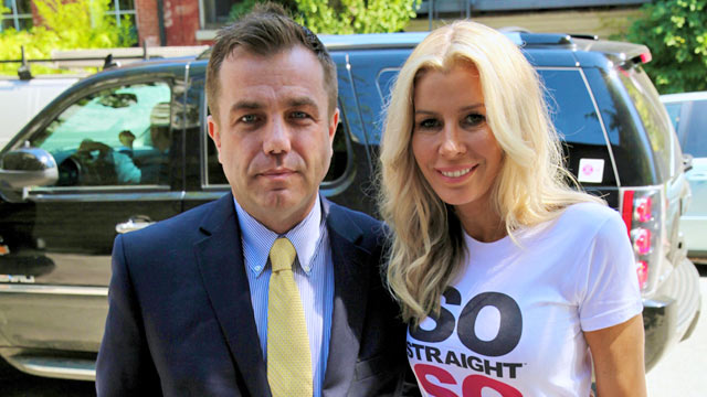PHOTO: Jeffrey Villacampa, shown with supporter Aviva Drescher of the Real Housewives of New York, held a press conference on June 19, explaining his lawsuit against his former employer for alleged discrimination.