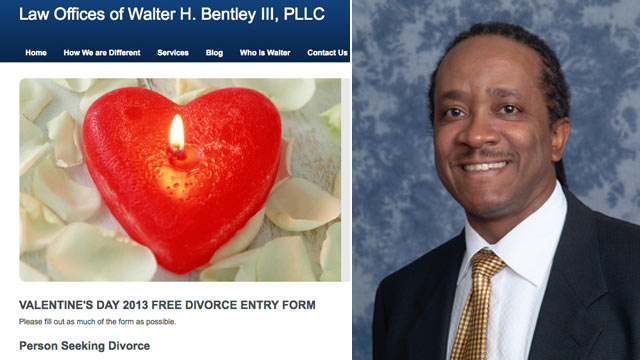 PHOTO: Michigan attorney Walter H. Bentley III is offering some lucky man or woman a Valentines Day special: a free divorce.