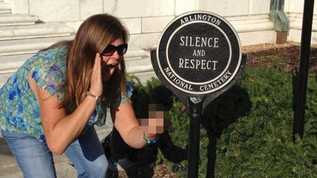 PHOTO: While visiting Arlington National Cemetery, Lindsey Stone snapped a photo of herself flipping it off and pretending to make noise in front of a Tomb of an Unknown Soldier.