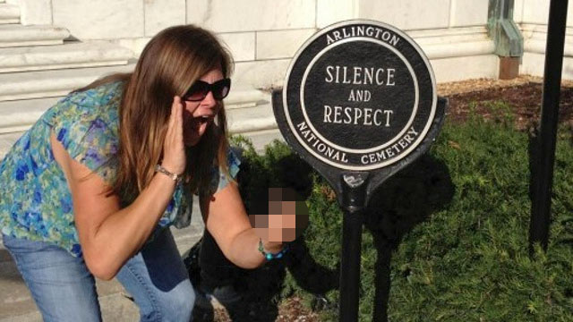 PHOTO: While visiting Arlington National Cemetery, Lindsey Stone snapped a photo of herself flipping it off and pretending to make noise in front of a Tomb of an Unknown Soldier.