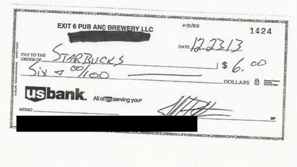 PHOTO: Exit 6 Pub and Brewery owner Jeff Britton wrote Starbucks this check after being sent a cease and desist letter from the coffee company.