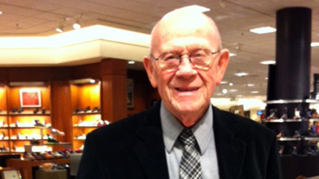 PHOTO: 81 year old Tom Cooper still on the job selling shoes at Nordstrom.