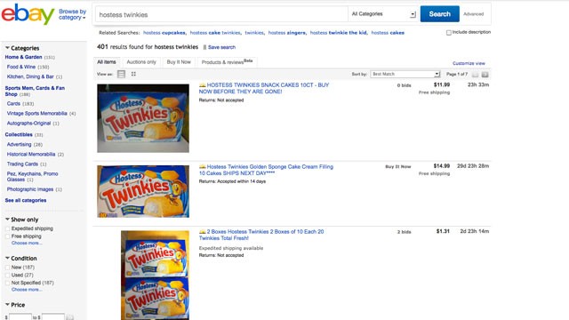PHOTO: EBay Twinkie sellers try to capitalize on Hostess Brands? announced liquidation.