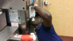 PHOTO: A photo of a Wendy?s employee eating from a Frosty machine was shared on website Reddit.