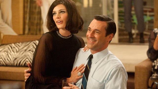 PHOTO: Actress Jessica Parre as Megan Draper and Jon Hamm as Don Draper in the fifth season premiere of Mad Men.