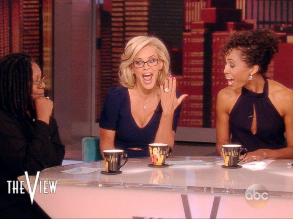 PHOTO: While hosting The View on April 16, 2014, Jenny McCarthy announced that she is engaged to Donnie Wahlberg and showed off her engagement ring.