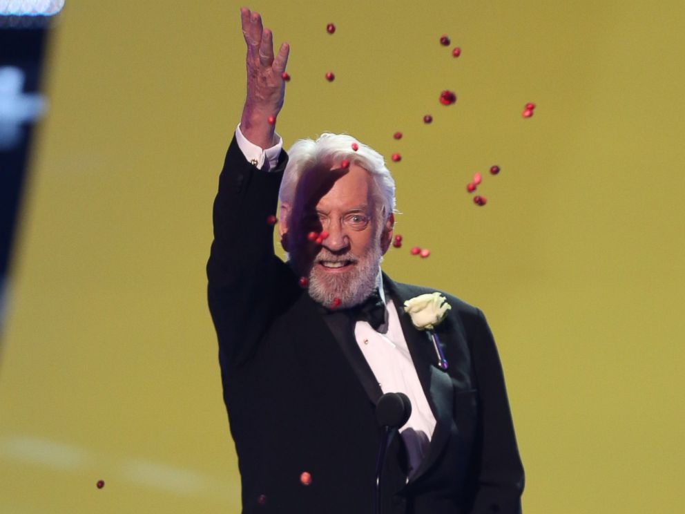 PHOTO: Donald Sutherland accepts the award for choice movie villain for The Hunger Games: Catching Fire at the Teen Choice Awards at the Shrine Auditorium, Aug. 10, 2014, in Los Angeles.