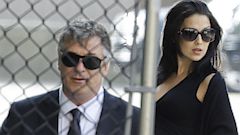 PHOTO: Alec Baldwin, left, and his wife Hilaria Thomas arrive at Cathedral Church of Saint John the Divine before funeral services actor James Gandolfini, June 27, 2013, in New York.