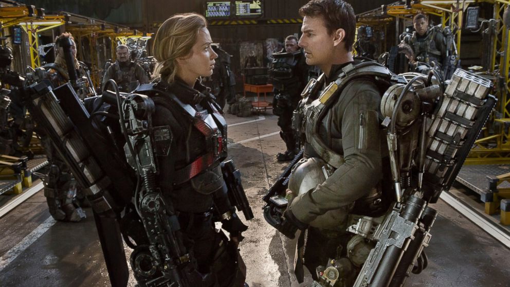 PHOTO: Emily Blunt, left, as Rita and Tom Cruise as Cage, in Warner Bros. Pictures and Village Roadshow Pictures sci-fi thriller "Edge of Tomorrow."