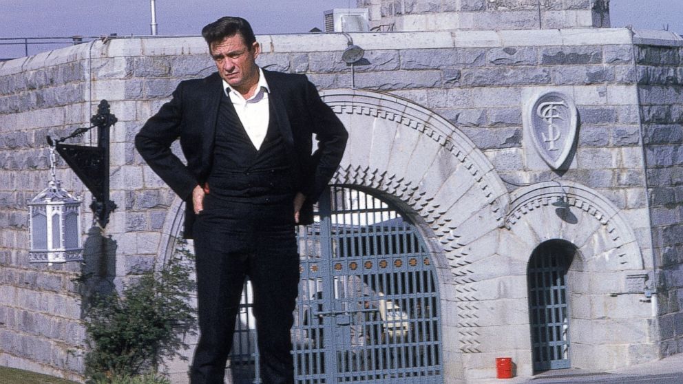 PHOTO: In this file photo, Johnny Cash poses outside Folsom Prison, the day he recorded his live album "Johnny Cash at Folsom Prison" on Jan. 13, 1968 in Folsom, Calif.