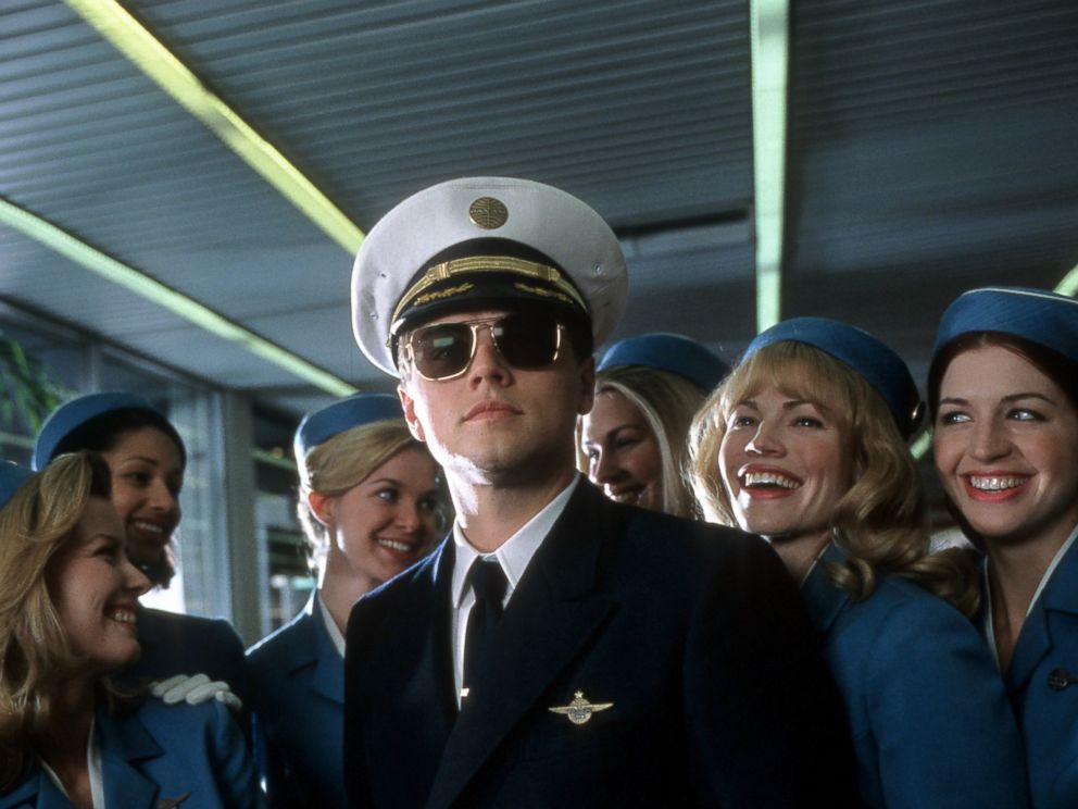 PHOTO: Leonardo DiCaprio with airline stewardess surrounding him in a scene from the film Catch Me If You Can, 2002.