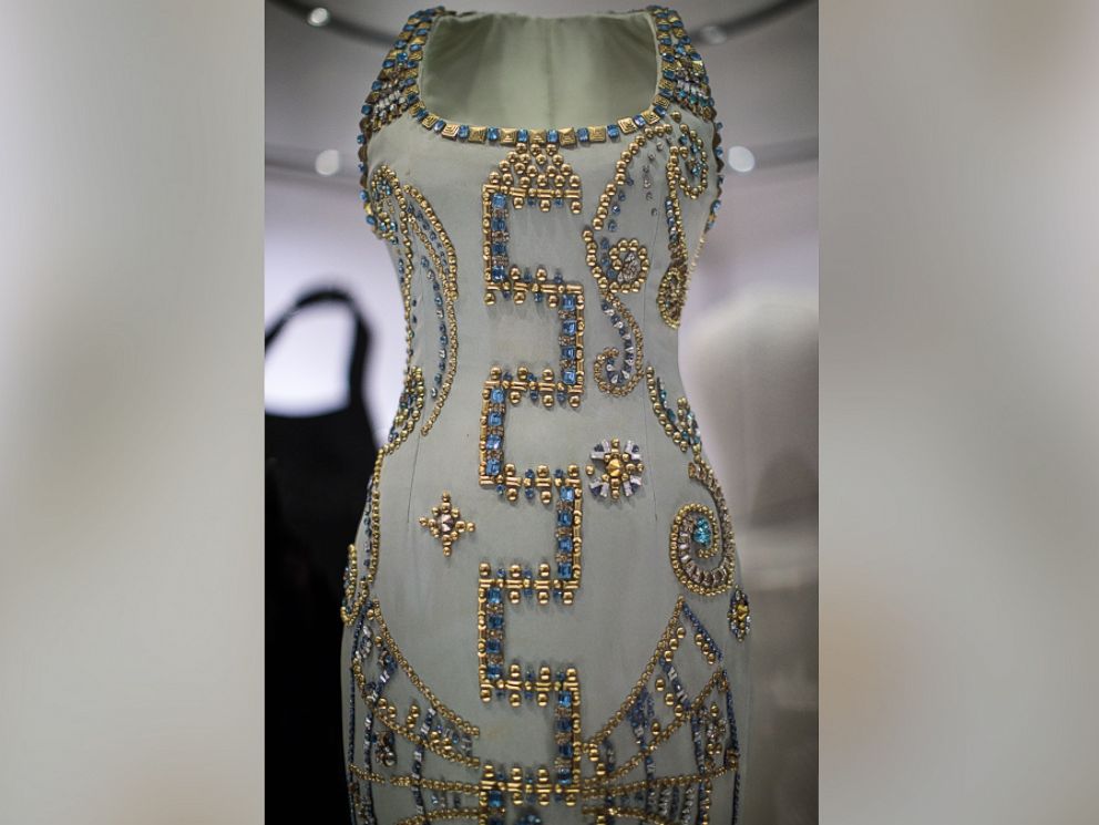 PHOTO: A 1991 Atelier Versace silk gown worn by Princess Diana at a Harpers Bazaar photo-shoot with Patrick Demarchelier on display at a press preview at Kensington Palace, on Feb. 22, 2017, in London.