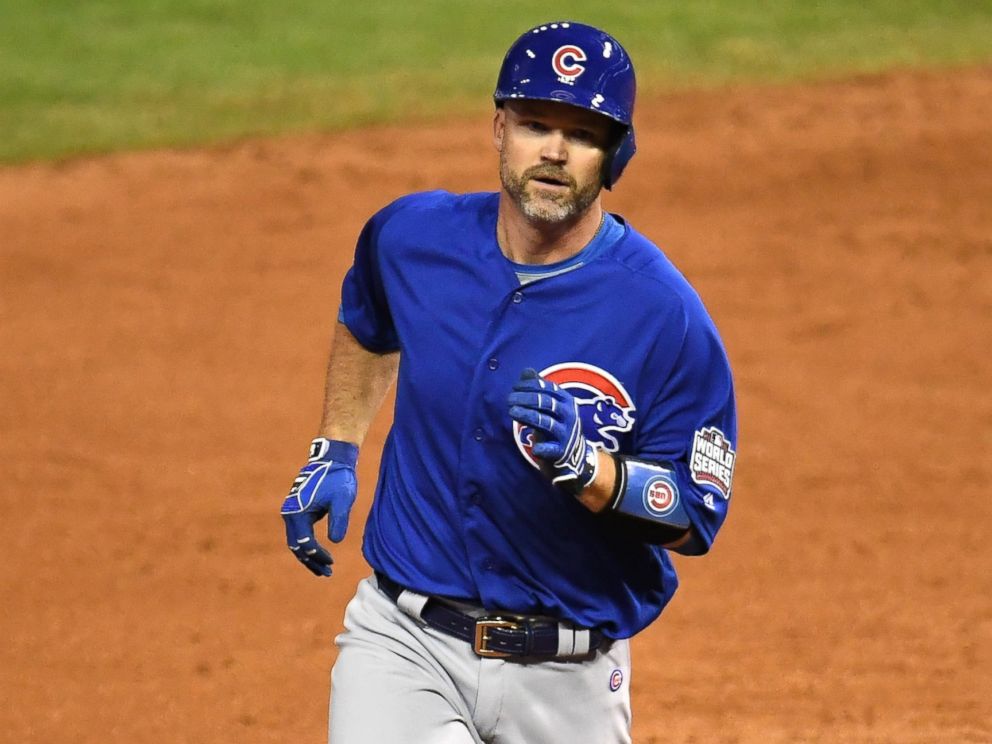 PHOTO: David Ross of the Chicago Cubs runs the bases at Game Seven of the 2016 World Series at Progressive Field, Nov. 2, 2016, in Cleveland, Ohio.