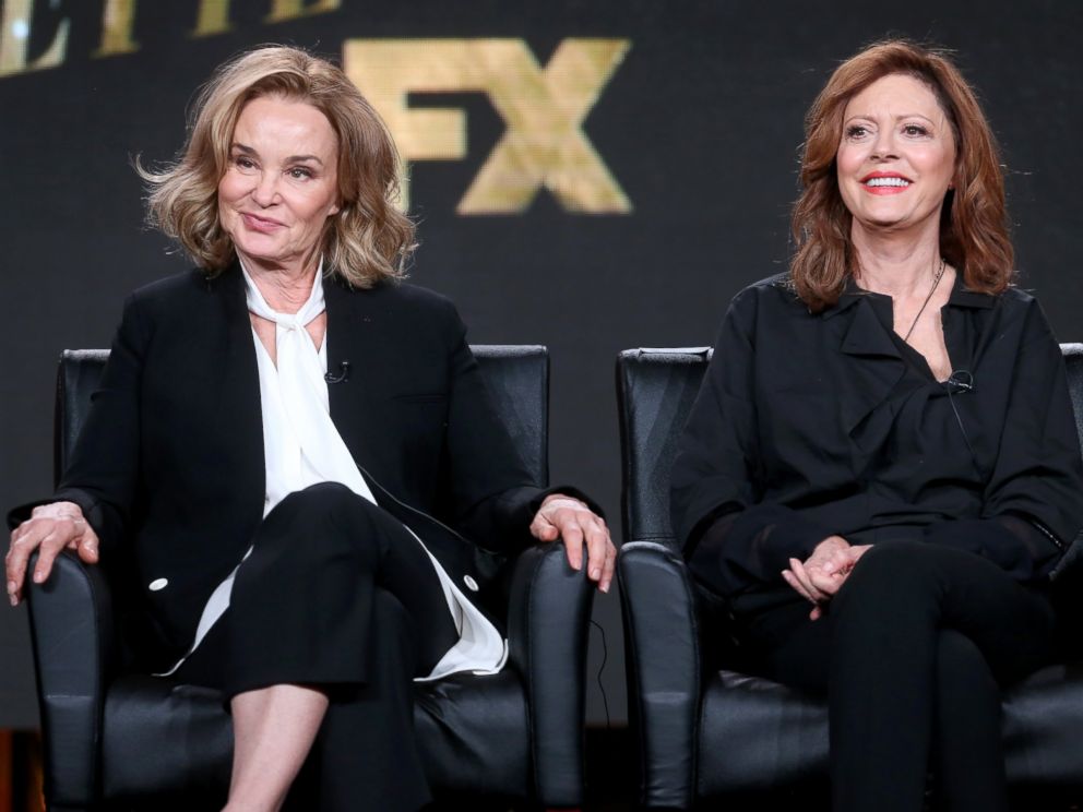 PHOTO: Jessica Lange, left, and Susan Sarandon of the television show Feud speak onstage, Jan. 12, 2017 in Pasadena, Calif.