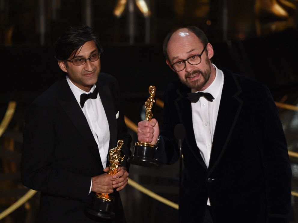 PHOTO:Director Asif Kapadia and James Gay-Rees accept the award for Best Documentary Feature, Amy, on stage at the 88th Oscars, Feb. 28, 2016, in Hollywood, Calif.