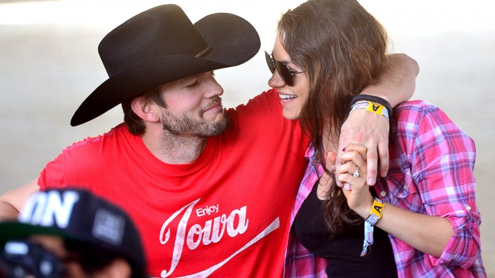 PHOTO: Ashton Kutcher, left, and Mila Kunis, right, attend Stagecoach: Californias Country Music Festival on April 25, 2014 in Indio, Calif.