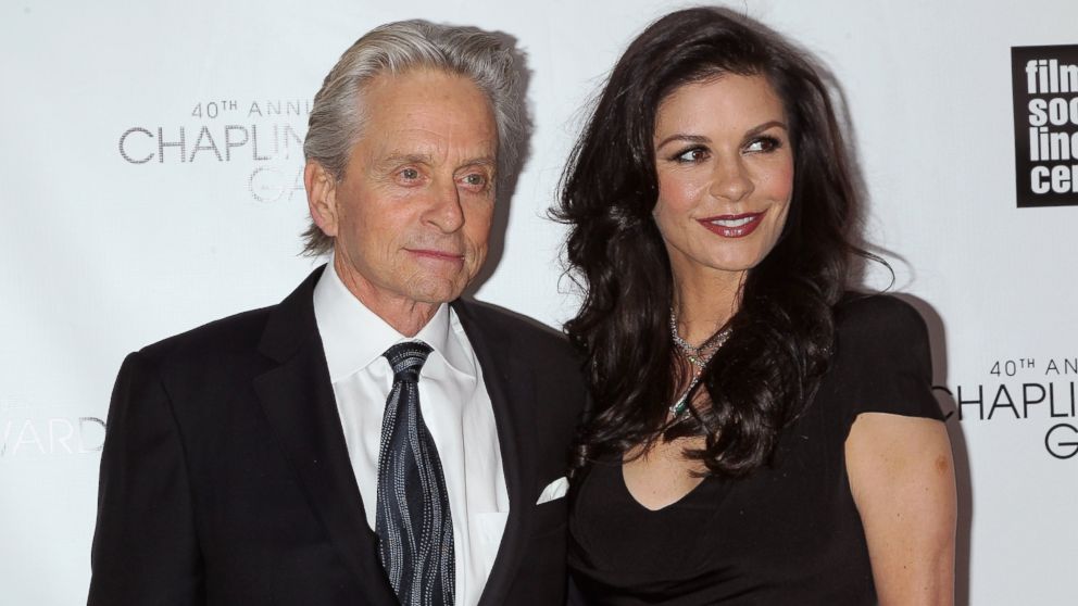PHOTO: Actors Michael Douglas,left and Catherine Zeta Jones attend the 40th Anniversary Chaplin Award Gala at Avery Fisher Hall at Lincoln Center for the Performing Arts, April 22, 2013 in New York.