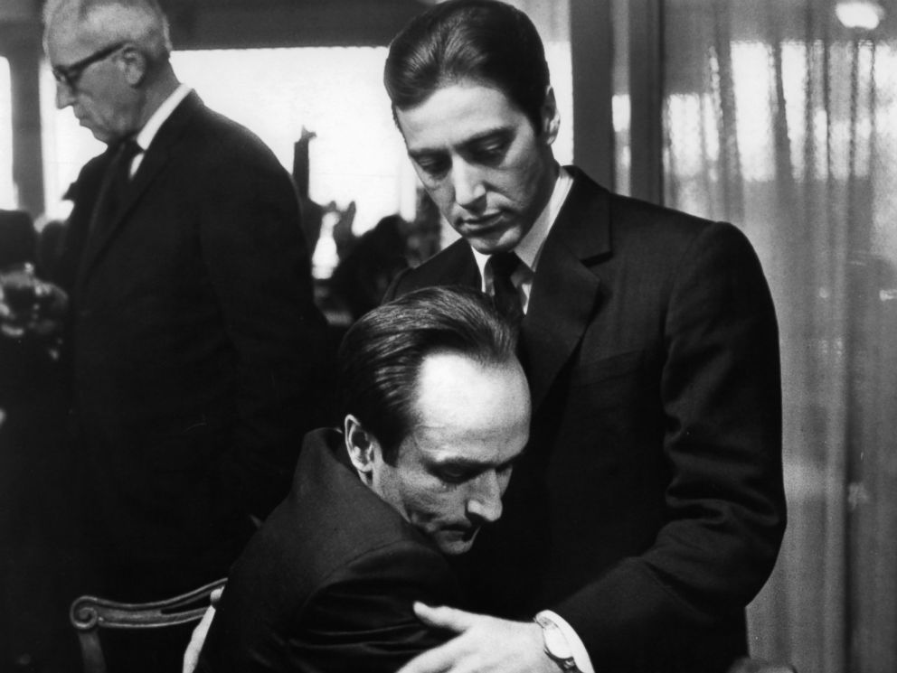 PHOTO: John Cazale holds his brother Al Pacino in a scene from the film The Godfather, Part II, 1974.