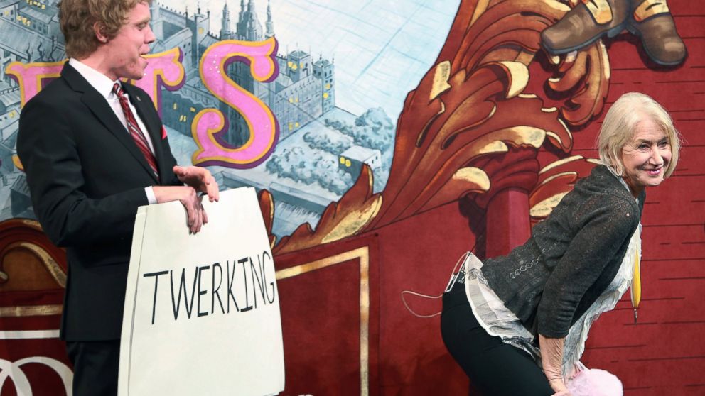 PHOTO: Dame Helen Mirren twerks after being honored as the 2014 Hasty Pudding Woman of the Year