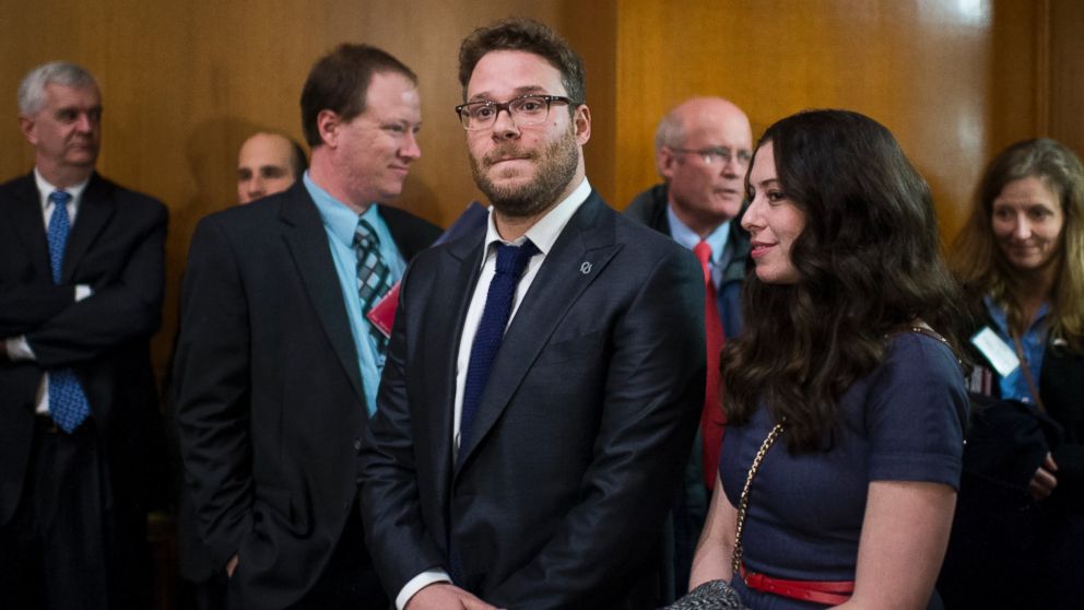 PHOTO: Seth Rogen and wife Lauren Miller stand in the back of the Appropriations Subcommittee on Labor, Health and Human Services, and Education, and Related Agencies hearing on Feb. 26, 2014.