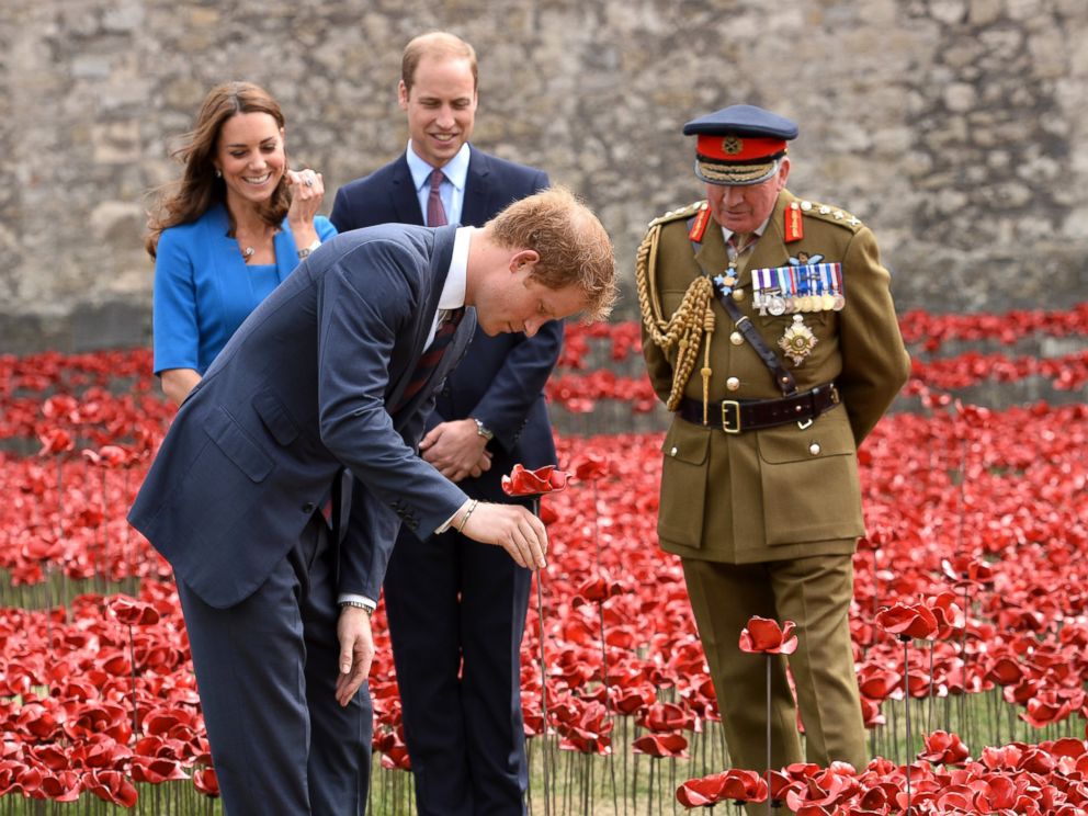 PHOTO: Prince Harry, Catherine, Duchess of Cambridge and Prince William, Duke of Cambridge visit the Tower of Londons Blood Swept Lands and Seas of Red poppy installation in London, England, Aug. 5, 2014.