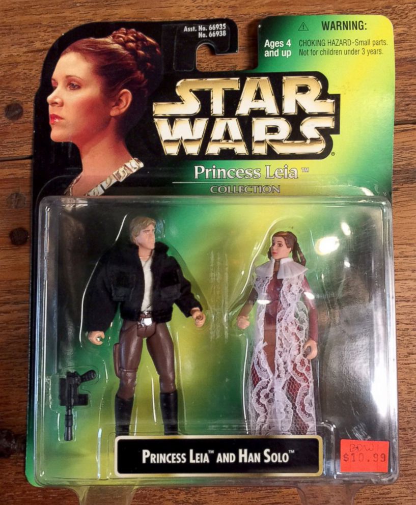 PHOTO: Princess Leia and Han Solo action figure in its original packaging.